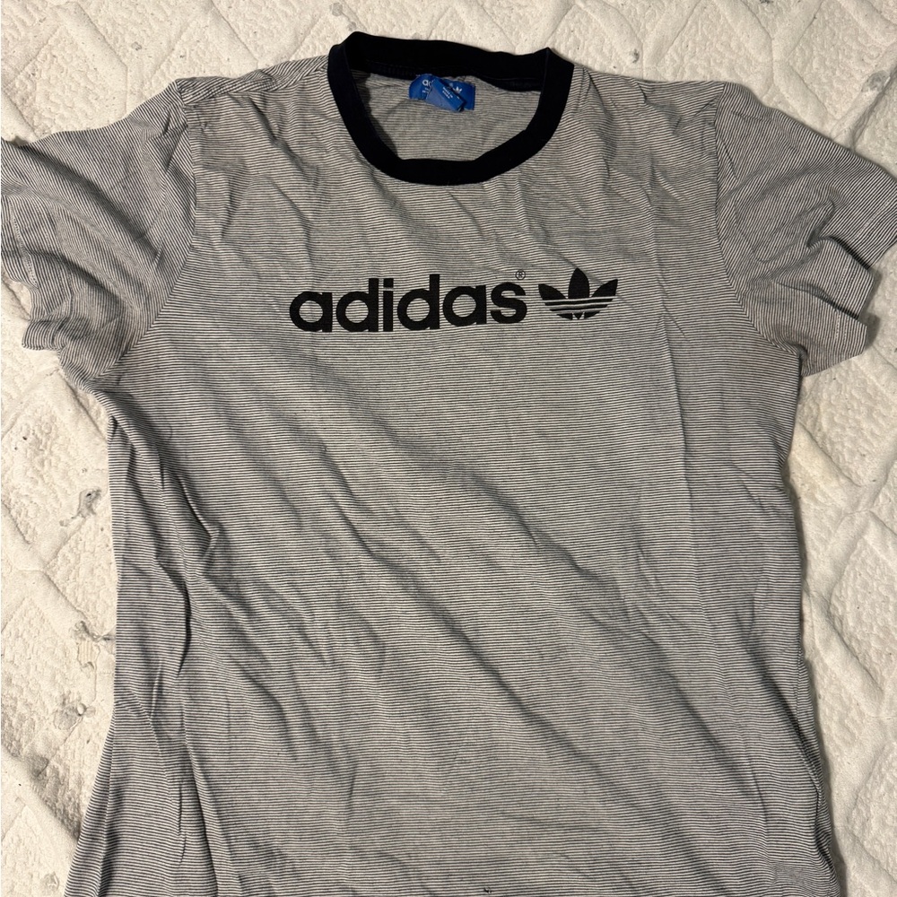 Adidas Striped T-Shirt with Black Logo